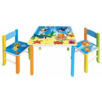 Стол детский +2 стула Бюрократ KidSet-01/OCEAN (столешница МДФ синий желтый) - u-office.su