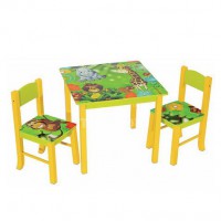 Стол детский +2 стула  KidSet-01/JUNGLE (столешница МДФ зеленый желтый) - u-office.su